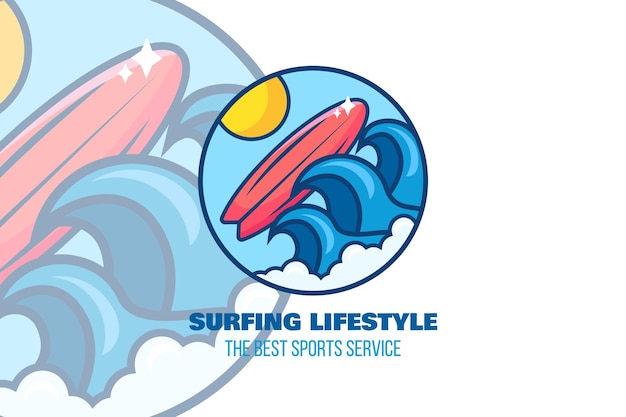 Logotipo de surf plantilla de emblema de estación de campamento de surf