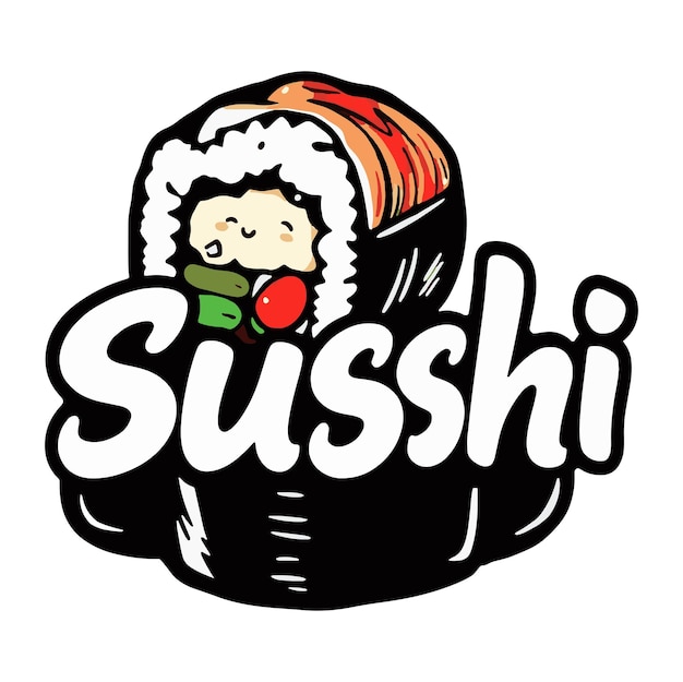 un logotipo de sushi con una imagen de una persona en un sushi