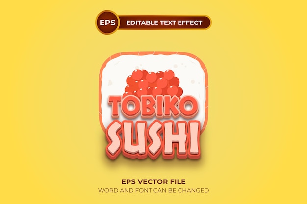 Logotipo de sushi tobiko con efecto de texto editable