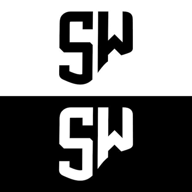 Logotipo SW Diseño de logotipo de letra SW con color blanco y negro