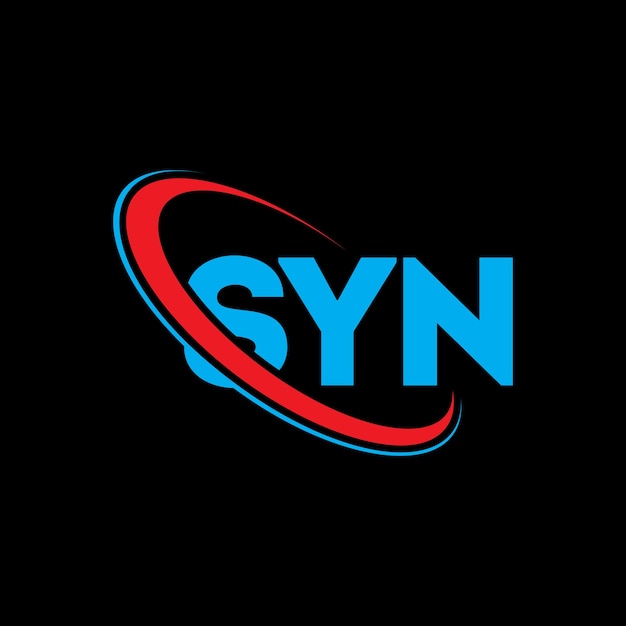 El logotipo SYN, la letra SYN, el diseño del logotipo, las iniciales SYN, vinculado con un círculo y un monograma en mayúsculas, es una tipografía SYN para el negocio tecnológico y la marca inmobiliaria.