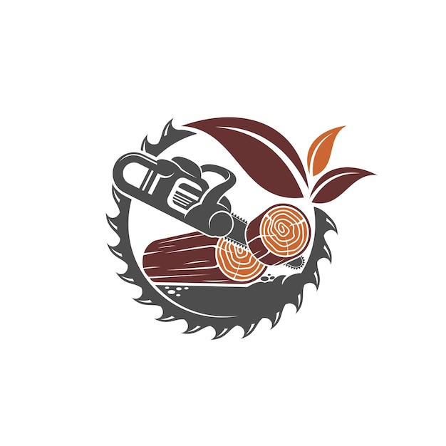Vector logotipo de tala de árboles con concepto de motosierra