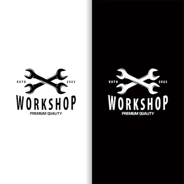 Logotipo de taller de reparación Diseño simple de llave y engranaje para un simple negocio de reparación de vehículos