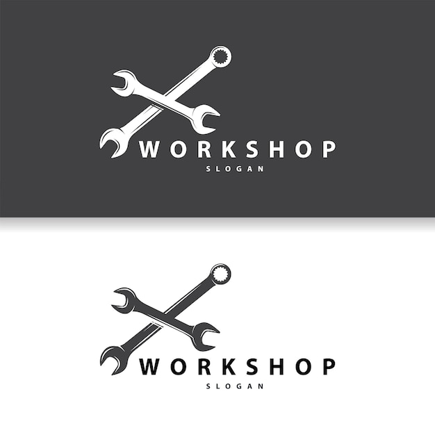 Logotipo de taller de reparación Diseño simple de llave y engranaje para un simple negocio de reparación de vehículos