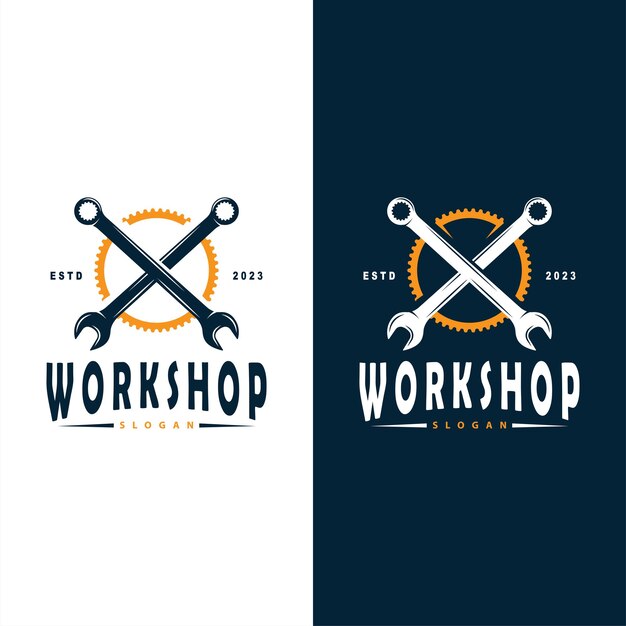 Logotipo de taller de reparación Diseño simple de llave y engranaje para un simple negocio de reparación de vehículos