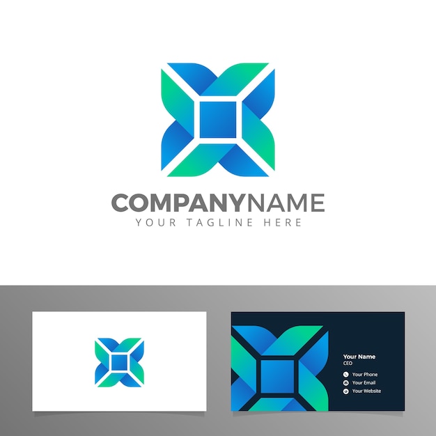 Logotipo y tarjeta de visita para el vector corporativo azul de la carta de la compañía x