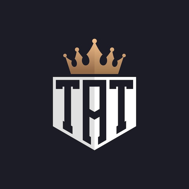 Logotipo TAT de lujo con corona Iniciales elegantes Logotipo de letra TAT para marcas exclusivas Monograma de letra TATE para empresas de alta gama