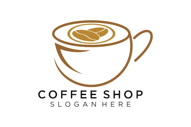 logotipo de taza de café dorado sobre fondo blanco. Logotipo de vector gráfico estilizado