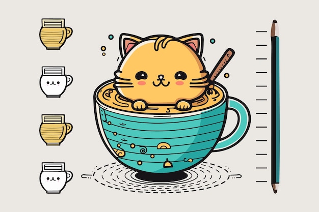 Logotipo de la taza de café linda taza de café línea de dibujos animados arte colorido vector ilustración icono de taza de café