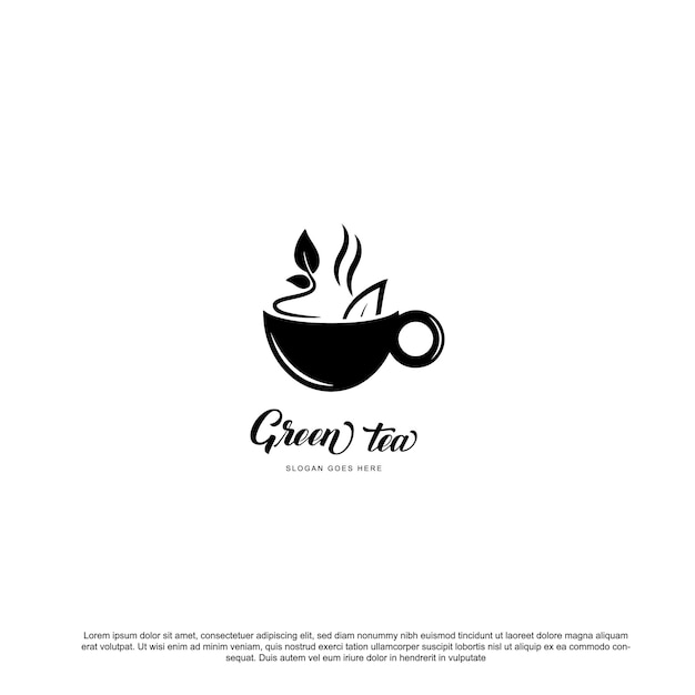 Logotipo de té y café de hoja orgánica para cafetería y restaurante