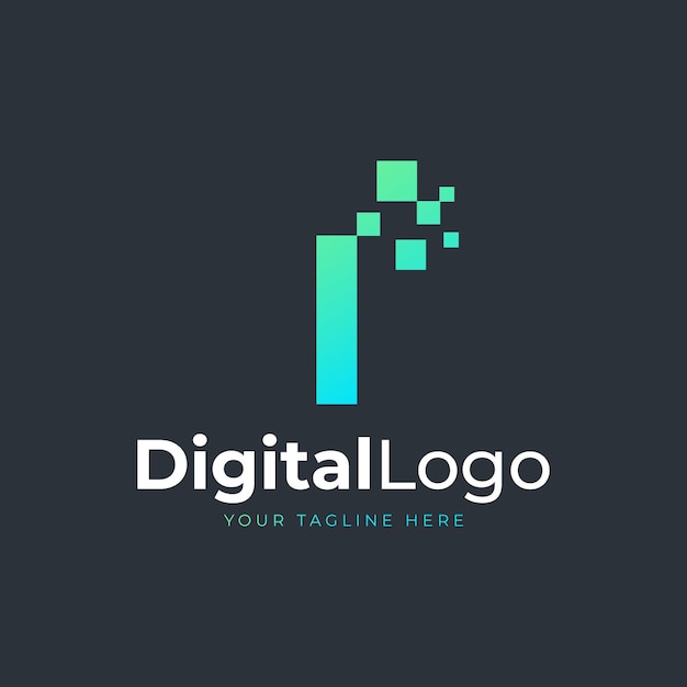 Logotipo de Tech Letter I Forma geométrica azul y verde con logotipos de tecnología Square Pixel Dots