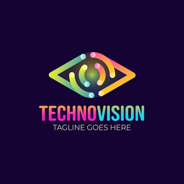 Vector logotipo de techno vison con estilo degradado