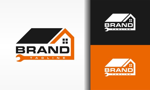 Logotipo del techo de la casa y de la llave inglesa