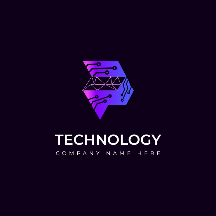 Vector logotipo de tecnología abstracta con elementos de placa de circuitos