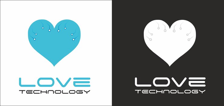 Vector logotipo de tecnología de amor abstracto