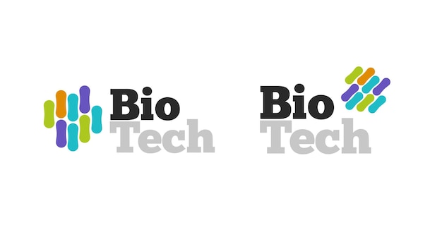 Logotipo de tecnología de biociencia con molécula química o nanobiotecnología de medicina neuronal