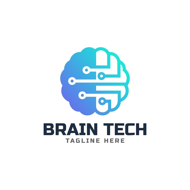 Logotipo de tecnología cerebral, ciencia cerebral, logotipos de tecnología mental