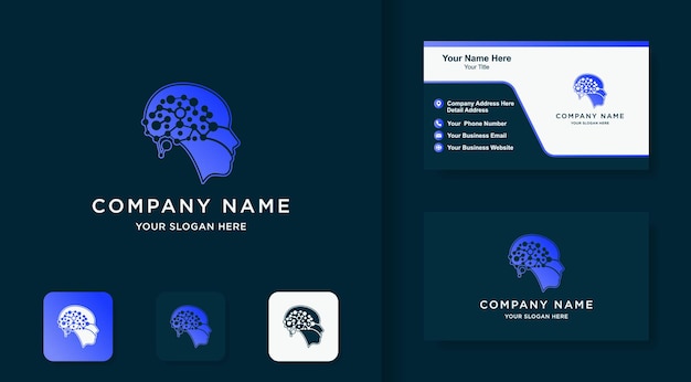 El logotipo de la tecnología del cerebro de la cabeza utiliza el concepto de la molécula del punto y la tarjeta de visita