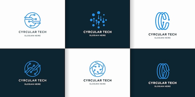 logotipo de tecnología circular con concepto de circuito de línea