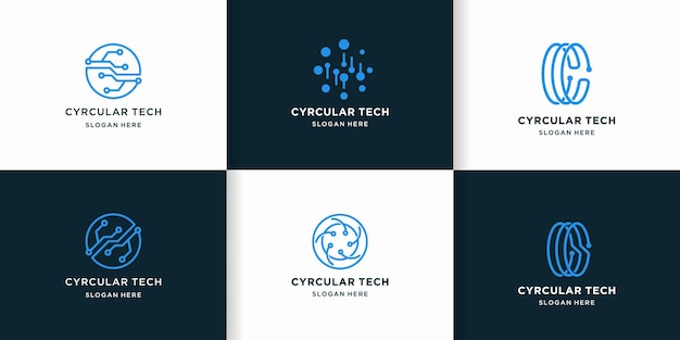 Logotipo de tecnología circular con concepto de circuito de línea