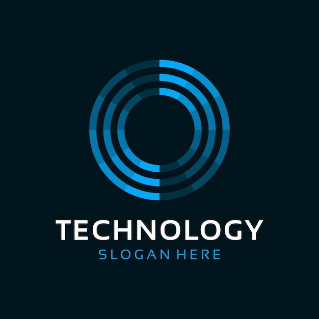 Logotipo de tecnología circular moderna con anillos azules concéntricos