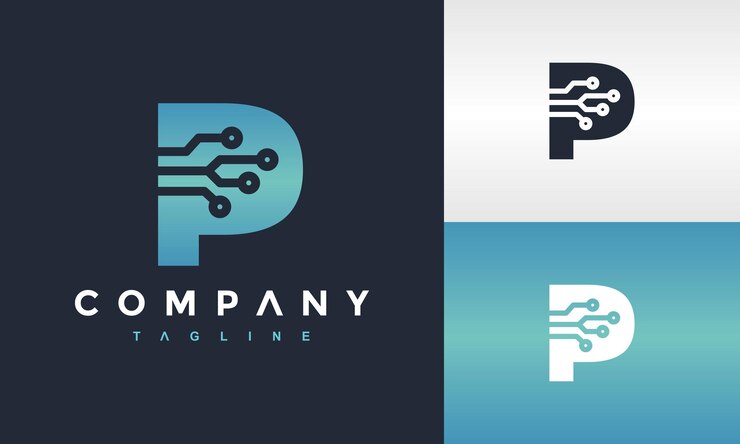 Vector logotipo de tecnología de círculo de letra p