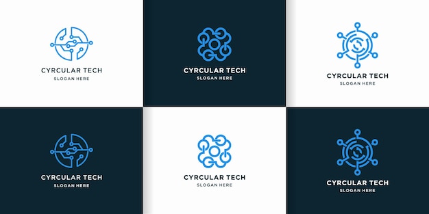 Logotipo de tecnología con concepto circular de circuito de línea.