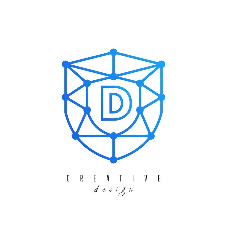 Vector logotipo de tecnología con d inicial concepto de espacio negativo vector de icono de red