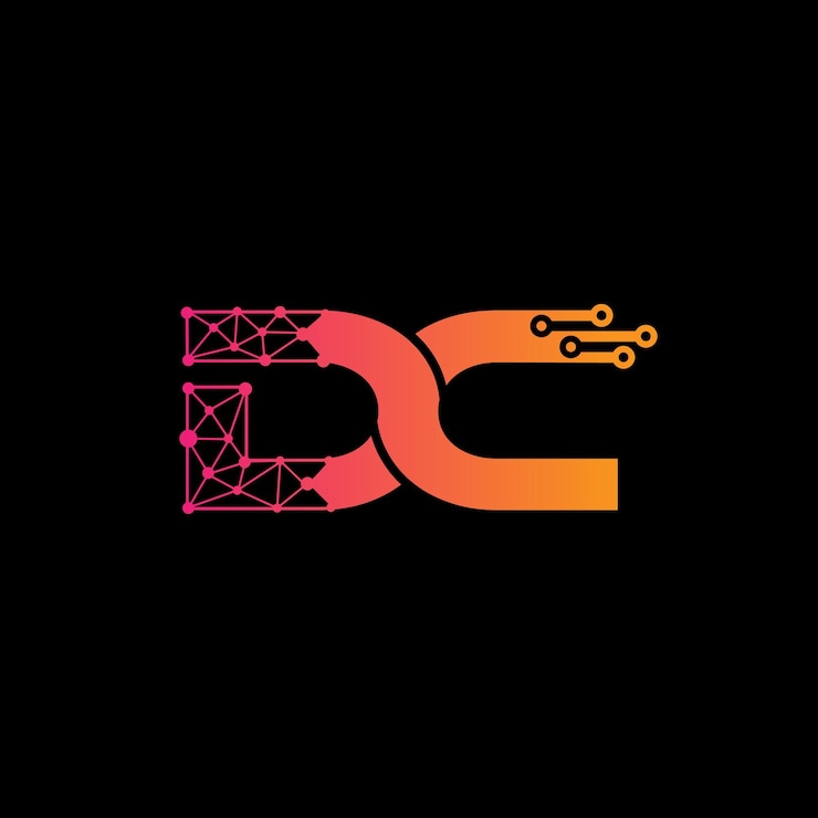 Vector el logotipo de la tecnología dc es una plantilla de logotipo de punto de tecnología dc.