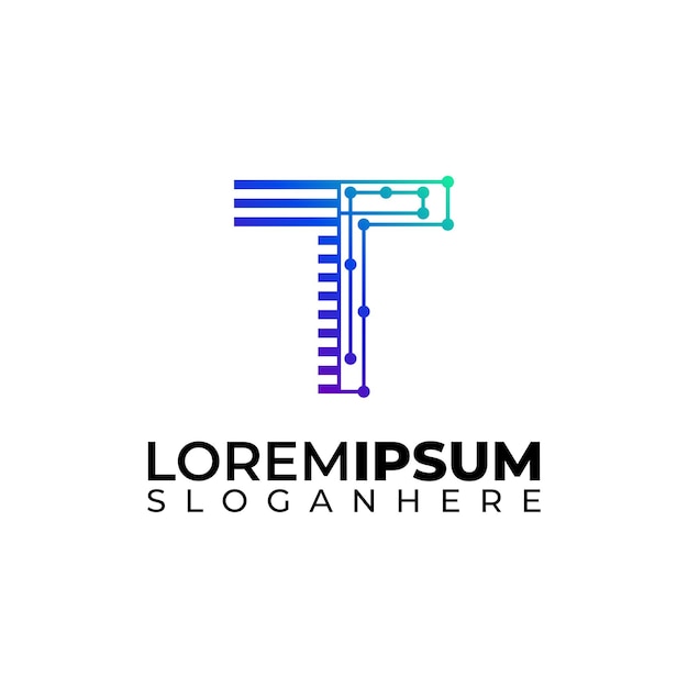 Logotipo de tecnología digital letra T