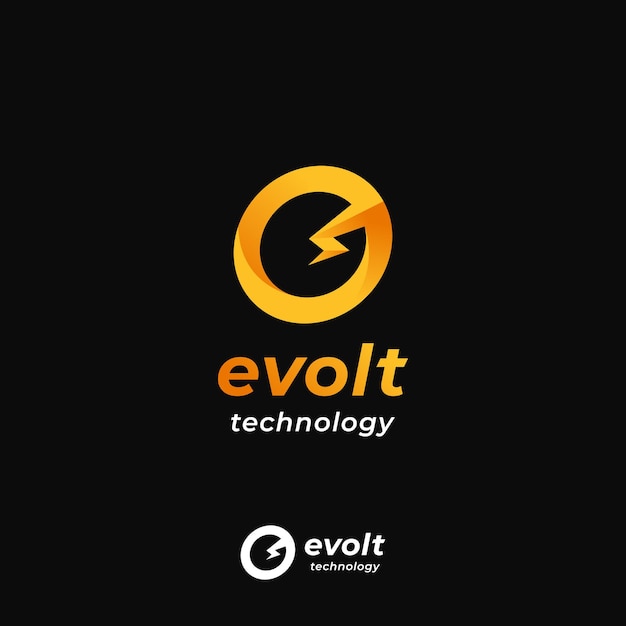 Logotipo de la tecnología de energía de energía Evolt con minúsculas E letra círculo y símbolo de icono de rayo de perno
