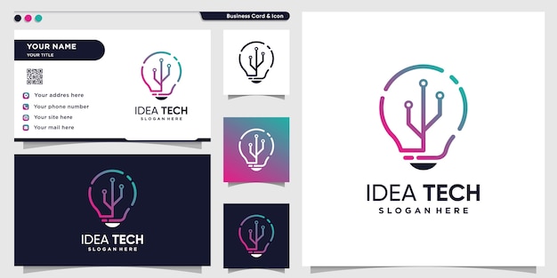 Logotipo de tecnología con estilo de arte de línea de idea creativa y plantilla de diseño de tarjeta de visita, tecnología, idea, inteligente