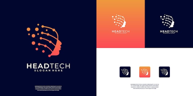 Logotipo de tecnología humana de cabeza inteligente Símbolo de inteligencia artificial gente digital tecnología del futuro plantilla de diseño de logotipo sofisticada