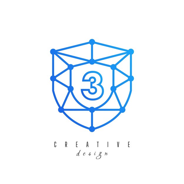 Logotipo de tecnología con inicial 3 concepto de espacio negativo vector de icono de red