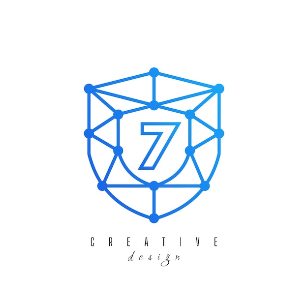 Logotipo de tecnología con inicial 7 siete espacio negativo concepto de icono de red vector