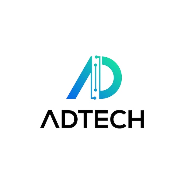 Logotipo de tecnología de letra A y D