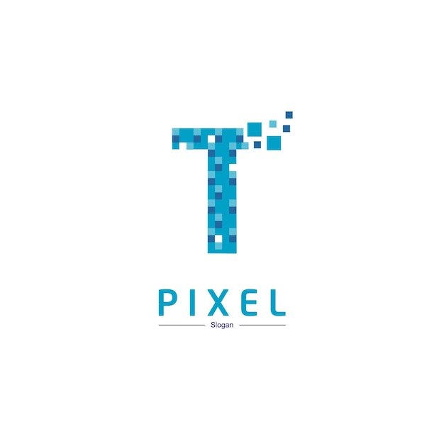Logotipo de tecnología letra T con símbolo de píxel