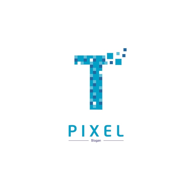 Vector logotipo de tecnología letra t con símbolo de píxel