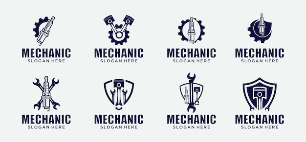 Vector logotipo de tecnología mecánica combinación de engranajes y pistones símbolo del logotipo piezas del motor