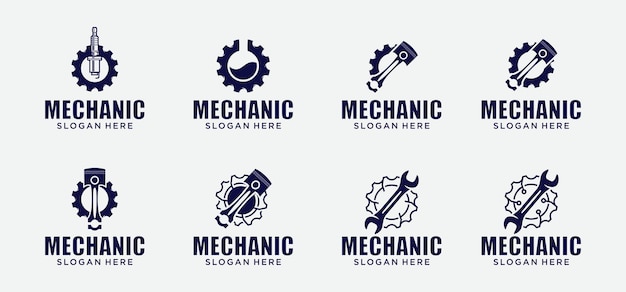 Logotipo de tecnología mecánica combinación de engranajes y pistones símbolo del logotipo piezas del motor
