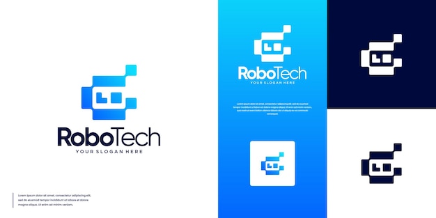 logotipo de tecnología minimalista del futuro con concepto de estilo robot amigable y simple vector gráfico