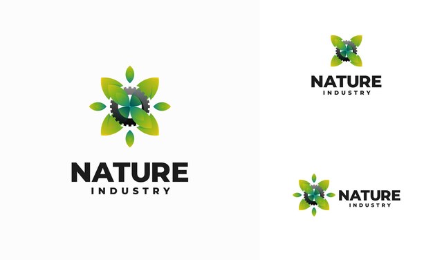 Logotipo de tecnología de naturaleza moderna hoja y máquina de engranajes vector Icono de plantilla de logotipo de agricultura Green Eco Tech Logo Template Design Vector Nature Industry