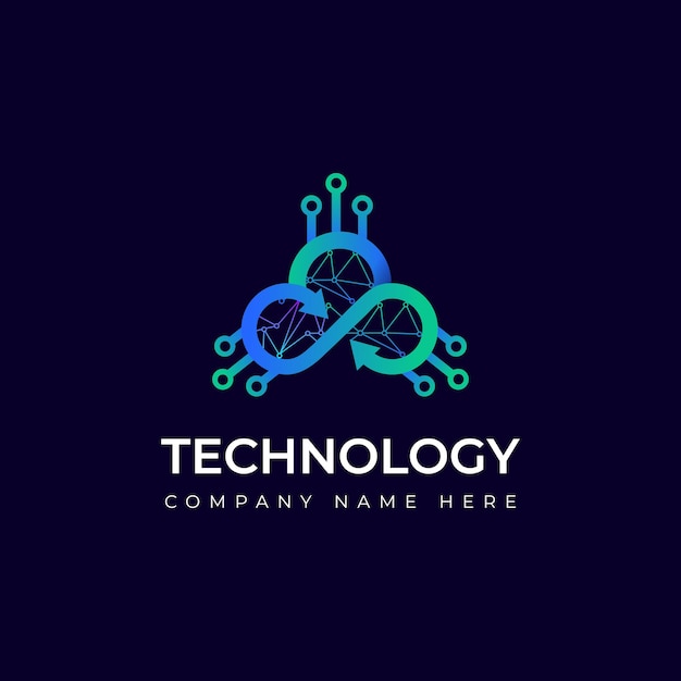 Logotipo de la tecnología en la nube con símbolo de infinito y elementos de placa de circuitos