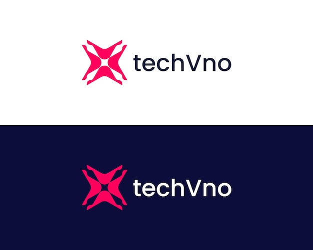 Logotipo de Tecnología y Tecnología con círculo V y diseño de logotipo de trabajo en equipo