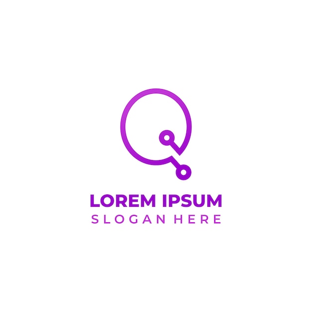 Logotipo de tecnología vectorial con el estilo lineal Q inicial en icono de letra Q morado y magenta