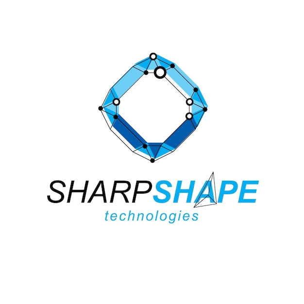 Logotipo de tecnologías de innovación. Forma tridimensional abstracta, elemento de diseño vectorial.