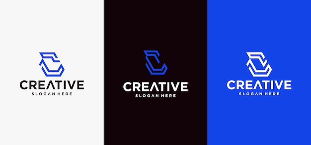 Logotipo tecnológico combinado con la letra C colección vectorial de la letra C