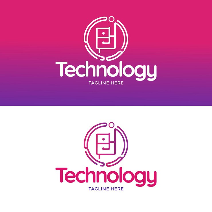 Vector logotipo tecnológico en estilo gradiente