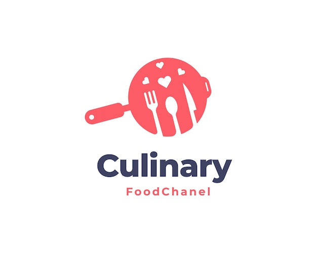 Logotipo de teflón con icono de forma de cuchara de tenedor para el logotipo del restaurante