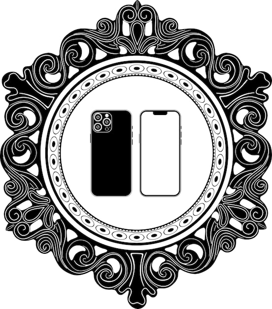 logotipo de teléfono inteligente de arte lineal con marco floral silueta hecha a mano modelo 22